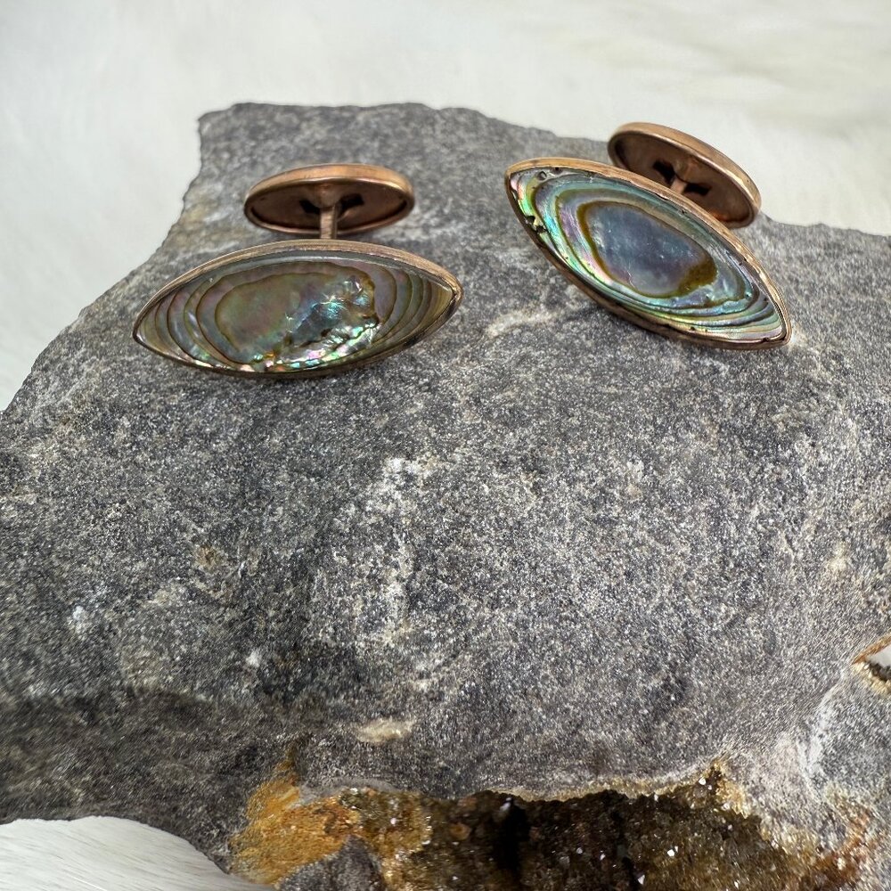 Antique Oval Abalone & Gold Tone Cuff Links Men's Victorian